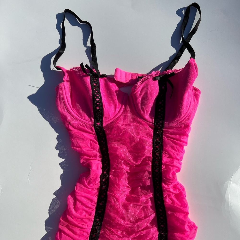 Victoria’s Secret hot pink lingerie dress/slip, size 34D/like new/slightly worn.